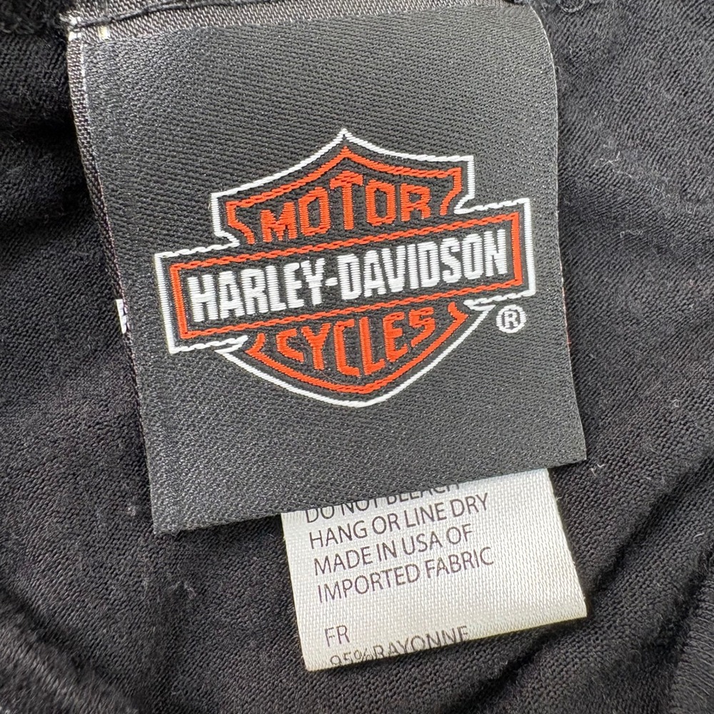 Harley-Davidson Womens XL Black Rhinestone Skull Crochet Lace Back Top Biker - Picture 4 of 9